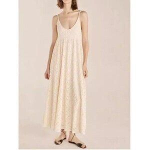 Rebecca Taylor Sz L Dress Lace Tank Maxi Cream Ivory Cotton Minimalist Preppy